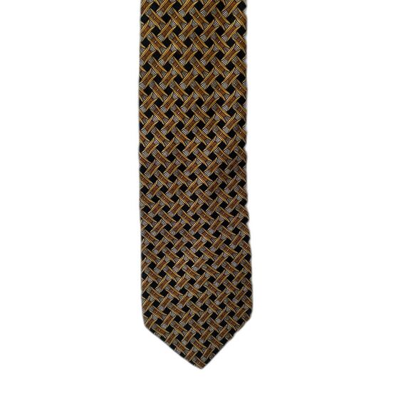 Geoffrey Beene Tie Men's Color Orange Black and Gold Pattern 100% Silk Tie - Picture 2 of 9